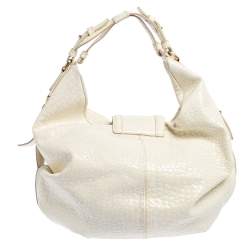 Pre Owned Givenchy Off White Patent Leather Flap Logo Hobo