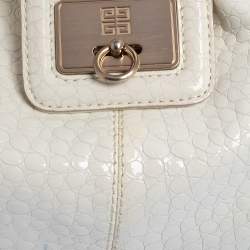Pre Owned Givenchy Off White Patent Leather Flap Logo Hobo