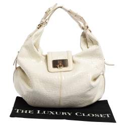 Pre Owned Givenchy Off White Patent Leather Flap Logo Hobo