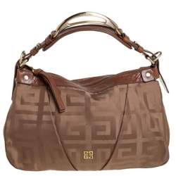 Pre Owned Givenchy Brown Signature Satin And Leather Hobo