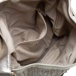 Pre Owned Givenchy Gold/Beige Shimmering Textured Canvas and Leather Logo Hobo