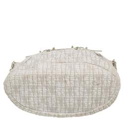 Pre Owned Givenchy Gold/Beige Shimmering Textured Canvas and Leather Logo Hobo