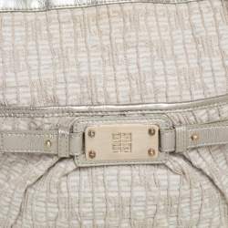Pre Owned Givenchy Gold/Beige Shimmering Textured Canvas and Leather Logo Hobo