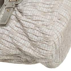 Pre Owned Givenchy Gold/Beige Shimmering Textured Canvas and Leather Logo Hobo