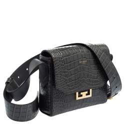 Pre Owned حقيبة كتف جيفنشي GV 3 جلد بنقشة التمساح رصاصي