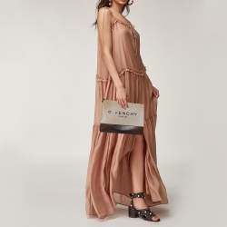 مملوكة مسبقًا Givenchy Beige/Brown Canvas and Leather Flat Zip Pouch