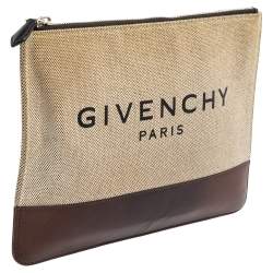 مملوكة مسبقًا Givenchy Beige/Brown Canvas and Leather Flat Zip Pouch
