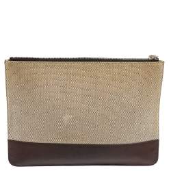 مملوكة مسبقًا Givenchy Beige/Brown Canvas and Leather Flat Zip Pouch