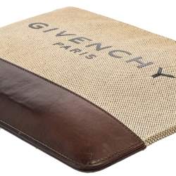 مملوكة مسبقًا Givenchy Beige/Brown Canvas and Leather Flat Zip Pouch