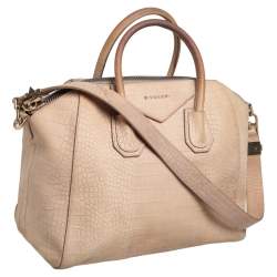 Pre Owned حقيبة جيفنشي أنتيغونا جلد بنقشة التمساح بيج متوسطة