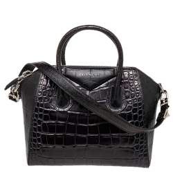 Pre Owned حقيبة ساتشل جيفنشي أنتيغونا جلد نقشة التمساح سوداء