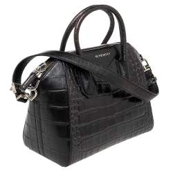 Pre Owned حقيبة ساتشل جيفنشي أنتيغونا جلد نقشة التمساح سوداء