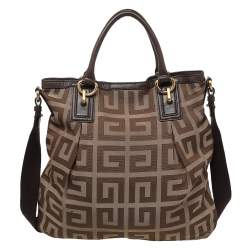 Pre Owned Givenchy Brown/Beige Signature Canvas And Leather Hobo