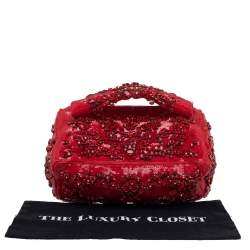 Pre Owned حقيبة جيفنشي يد علوية مزخرف كريستال ترتر أحمر