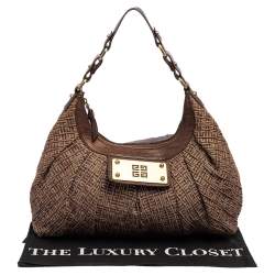 Pre Owned Givenchy Brown Monogram Canvas and Leather Logo Plaque Hobo