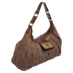 Pre Owned Givenchy Brown Monogram Canvas and Leather Logo Plaque Hobo
