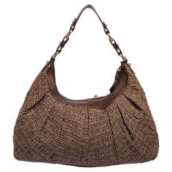 Pre Owned Givenchy Brown Monogram Canvas and Leather Logo Plaque Hobo