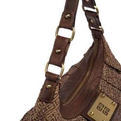 Pre Owned Givenchy Brown Monogram Canvas and Leather Logo Plaque Hobo