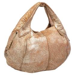 Pre Owned Givenchy Gold/Beige Pebbled Leather Hobo