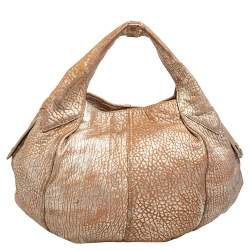 Pre Owned Givenchy Gold/Beige Pebbled Leather Hobo