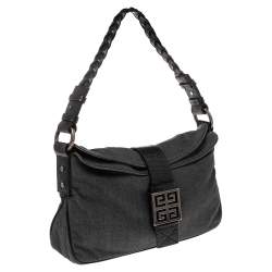 Pre Owned Givenchy Grey/Black Denim and Croc Embossed Leather Hobo