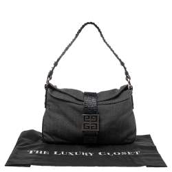 Pre Owned Givenchy Grey/Black Denim and Croc Embossed Leather Hobo