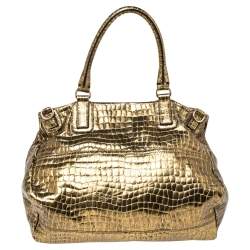 Pre Owned Givenchy Metallic Gold Croc Embossed Leather Large Pandora Shoulder Bag