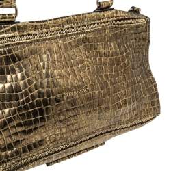 Pre Owned Givenchy Metallic Gold Croc Embossed Leather Large Pandora Shoulder Bag
