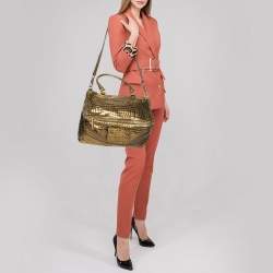 Pre Owned Givenchy Metallic Gold Croc Embossed Leather Large Pandora Shoulder Bag
