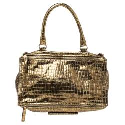 Pre Owned Givenchy Metallic Gold Croc Embossed Leather Large Pandora Shoulder Bag