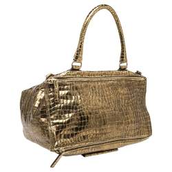 Pre Owned Givenchy Metallic Gold Croc Embossed Leather Large Pandora Shoulder Bag