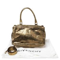 Pre Owned Givenchy Metallic Gold Croc Embossed Leather Large Pandora Shoulder Bag