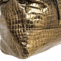 Pre Owned Givenchy Metallic Gold Croc Embossed Leather Large Pandora Shoulder Bag