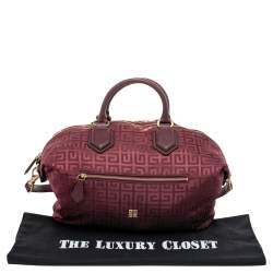 Pre Owned Givenchy Burgundy Monogram Canvas And Leather Zip Tote
