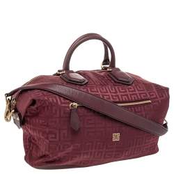 Pre Owned Givenchy Burgundy Monogram Canvas And Leather Zip Tote