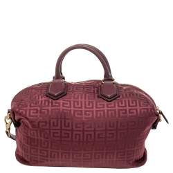 Pre Owned Givenchy Burgundy Monogram Canvas And Leather Zip Tote