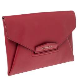 Pre Owned Givenchy Red Leather Antigona Envelope Clutch