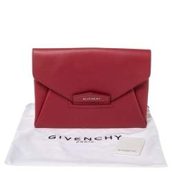 Pre Owned Givenchy Red Leather Antigona Envelope Clutch