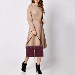 Pre Owned حقيبة كتف جيفنشي جيم جلد مبطن عنابي كبيرة