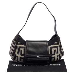 Pre Owned Givenchy Black Monogram Canvas and Leather Buckle Flap Hobo