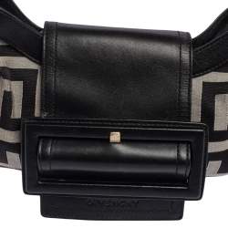 Pre Owned Givenchy Black Monogram Canvas and Leather Buckle Flap Hobo