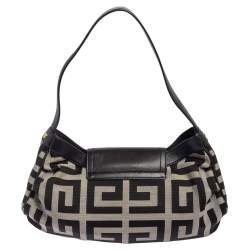 Pre Owned Givenchy Black Monogram Canvas and Leather Buckle Flap Hobo