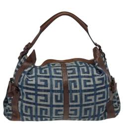 Pre Owned حقيبة كتف جيفنشي جلد ودينم بني/أزرق