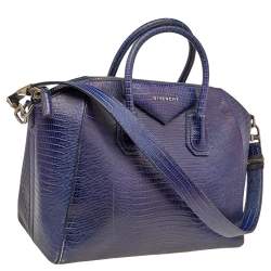 Pre Owned حقيبة ساتشل جيفنشي أنتيغونا جلد بنقشة سحلية أزرق متوسطة