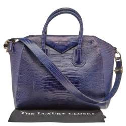 Pre Owned حقيبة ساتشل جيفنشي أنتيغونا جلد بنقشة سحلية أزرق متوسطة