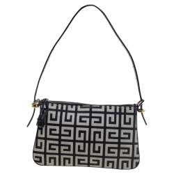Pre Owned Givenchy Black/Grey Signature Canvas and Leather Small Baguette Bag