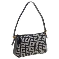 Pre Owned Givenchy Black/Grey Signature Canvas and Leather Small Baguette Bag