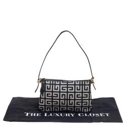 Pre Owned Givenchy Black/Grey Signature Canvas and Leather Small Baguette Bag