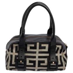 Pre Owned حقيبة ساتشل  جيفنشي جلد وكانفاس أسود / رصاصي بالشعار صغيرةة