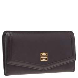 Pre Owned Givenchy Brown Leather Flap Continental Wallet